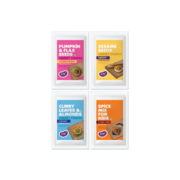 Combo of Spice Mix Chutney Powders For Kids (Spice Mix, Curry Leaves & Almonds, White Sesame Seeds and Pumpkin & Flax Seeds Chutney Powders)
