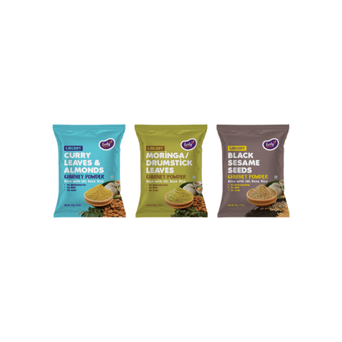 Trial Packs - Combo of 3 Chutney Powders(Curry Leaves, Black Sesame & Moringa Leaves)