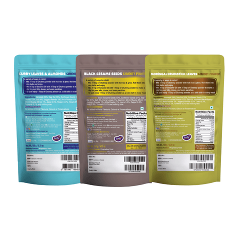 Pack of 3 - Chutney Powder Combo (Curry Leaves, Black Sesame, Moringa)