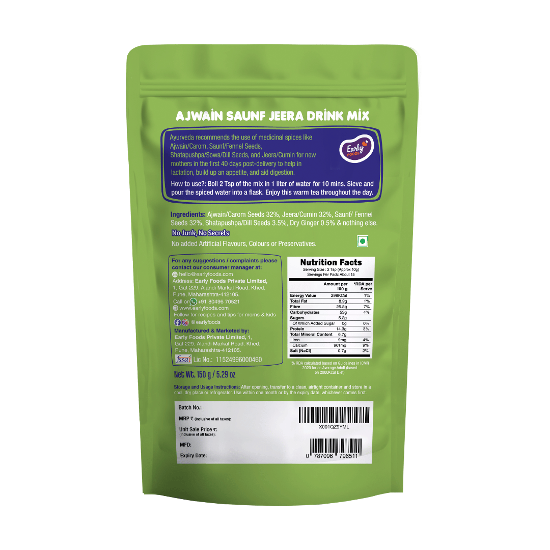 Early Foods | First 40 Days Postpartum Care | Ajwain Saunf Drink Mix ...