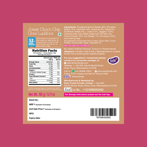 Small Pack - Jowar Choco Chip Desi Ghee Laddoo