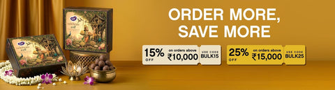Promotional banner for Early Foods Gift Boxes, showing two gift boxes and a bowl of A2 Ghee Laddoos on a golden background with text reading 'ORDER MORE, SAVE MORE' and discount details.